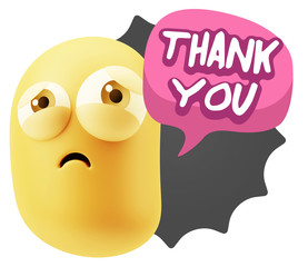 3d Rendering Sad Character Emoticon Expression saying Thank You