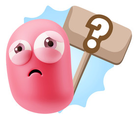 3d Rendering Sad Character Emoticon Expression saying Question M