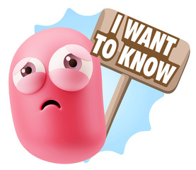 3d Rendering Sad Character Emoticon Expression saying I Want to