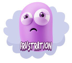 3d Rendering Sad Character Emoticon Expression saying Frustratio