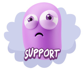 3d Rendering Sad Character Emoticon Expression saying Support wi
