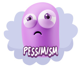 3d Rendering Sad Character Emoticon Expression saying Pessimisti