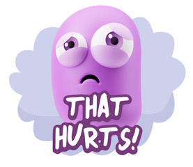 3d Rendering Sad Character Emoticon Expression saying That Hurts