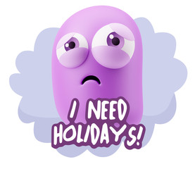 3d Rendering Sad Character Emoticon Expression saying I Need Hol