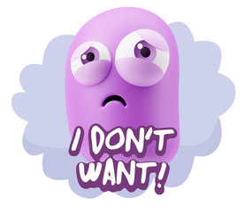 3d Rendering Sad Character Emoticon Expression saying I Don't Wa