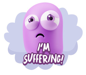 3d Rendering Sad Character Emoticon Expression saying I'm Suffer