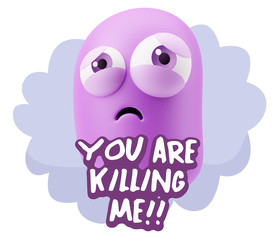3d Rendering Sad Character Emoticon Expression saying You are Ki