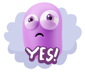 3d Rendering Sad Character Emoticon Expression saying Yes with C