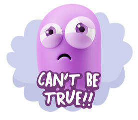 3d Rendering Sad Character Emoticon Expression saying Can't be T