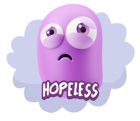 3d Rendering Sad Character Emoticon Expression saying Hopeless w
