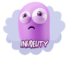 3d Rendering Sad Character Emoticon Expression saying Infidelity