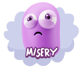 3d Rendering Sad Character Emoticon Expression saying misery wit