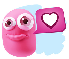 3d Rendering Sad Character Emoticon Expression saying Heart Shap