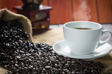 Coffee cup and coffee beans