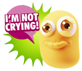 3d Rendering Sad Character Emoticon Expression saying I'm Not Cr