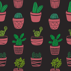 Hand drawn seamless pattern with Cacti.