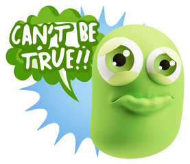3d Rendering Sad Character Emoticon Expression saying Can't be T