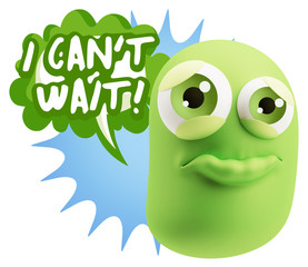 3d Rendering Sad Character Emoticon Expression saying I Can't Wa