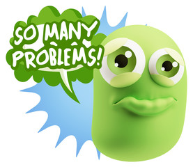 3d Rendering Sad Character Emoticon Expression saying So Many Pr