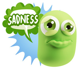 3d Rendering Sad Character Emoticon Expression saying Sadness wi