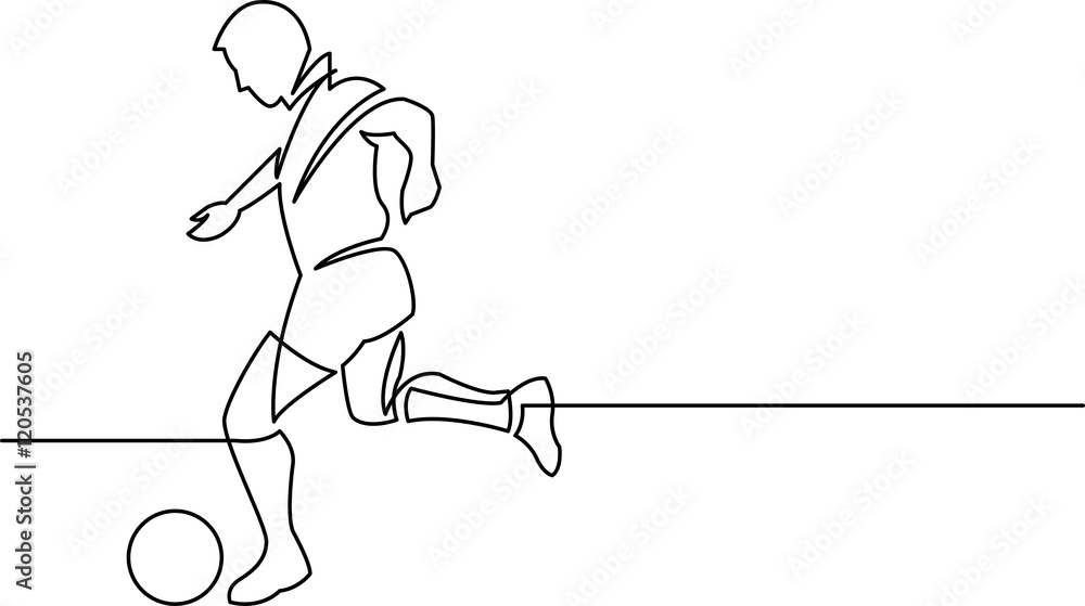 Poster continuous line drawing of soccer player running