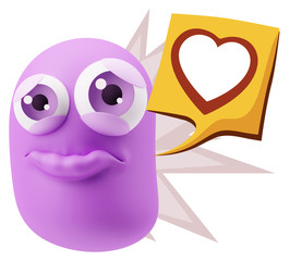 3d Rendering Sad Character Emoticon Expression saying Heart Shap