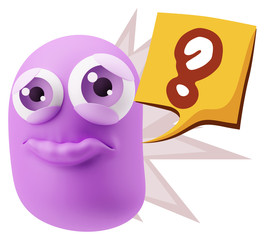 3d Rendering Sad Character Emoticon Expression saying Question M