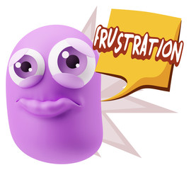 3d Rendering Sad Character Emoticon Expression saying Frustratio