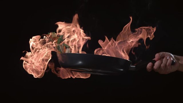 Flaming stirfry in slow motion; shot on Phantom Flex 4K at 1000 fps