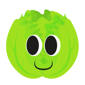 Green lettuce, happy face, vector, funny character.