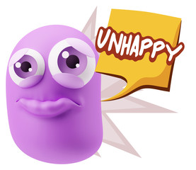 3d Rendering Sad Character Emoticon Expression saying Unhappy wi