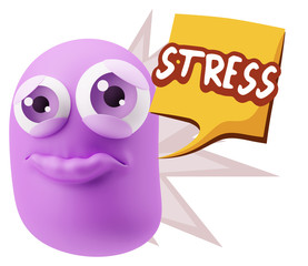 3d Rendering Sad Character Emoticon Expression saying Stress wit