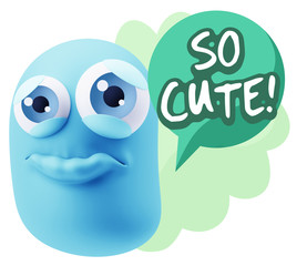 3d Rendering Sad Character Emoticon Expression saying So Cute wi