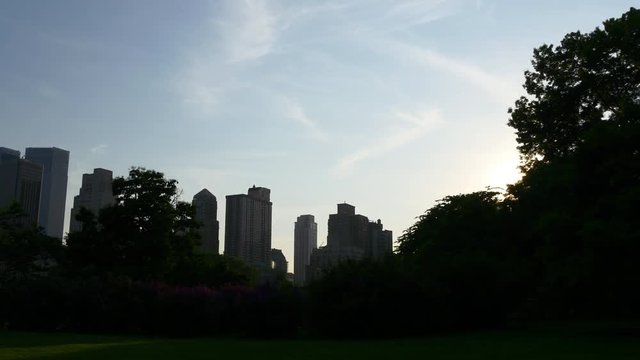 summer twilight manhattan central park walking panorama 4k new york usa
