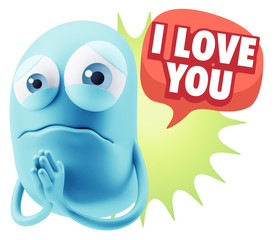 3d Rendering Sad Character Emoticon Expression saying I Love You