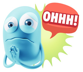 3d Rendering Sad Character Emoticon Expression saying Oh with Co