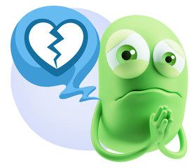 3d Rendering Sad Character Emoticon Expression saying Broken Hea