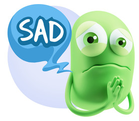 3d Rendering Sad Character Emoticon Expression saying Sad with C
