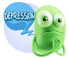 3d Rendering Sad Character Emoticon Expression saying Depression