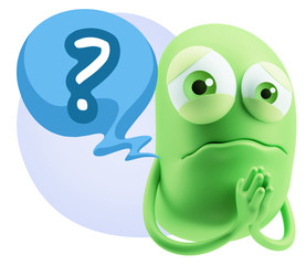 3d Rendering Sad Character Emoticon Expression saying Question M