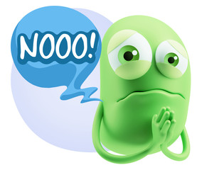 3d Rendering Sad Character Emoticon Expression saying No with Co