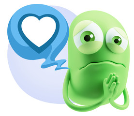 3d Rendering Sad Character Emoticon Expression saying Heart Shap