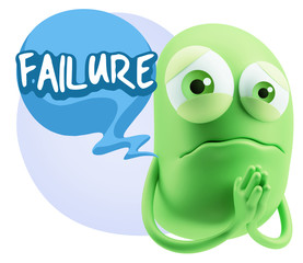 3d Rendering Sad Character Emoticon Expression saying Failure wi