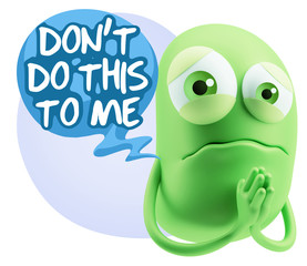 3d Rendering Sad Character Emoticon Expression saying Don't do t