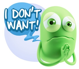 3d Rendering Sad Character Emoticon Expression saying I Don't Wa