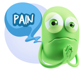 3d Rendering Sad Character Emoticon Expression saying Pain with