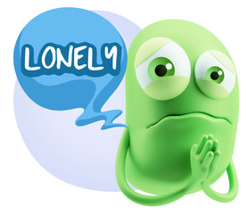 3d Rendering Sad Character Emoticon Expression saying Lonely wit
