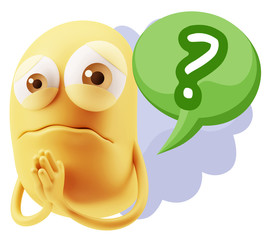 3d Rendering Sad Character Emoticon Expression saying Question M