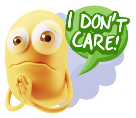 3d Rendering Sad Character Emoticon Expression saying I Don't Ca