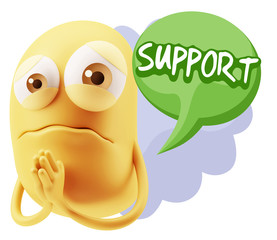 3d Rendering Sad Character Emoticon Expression saying Support wi